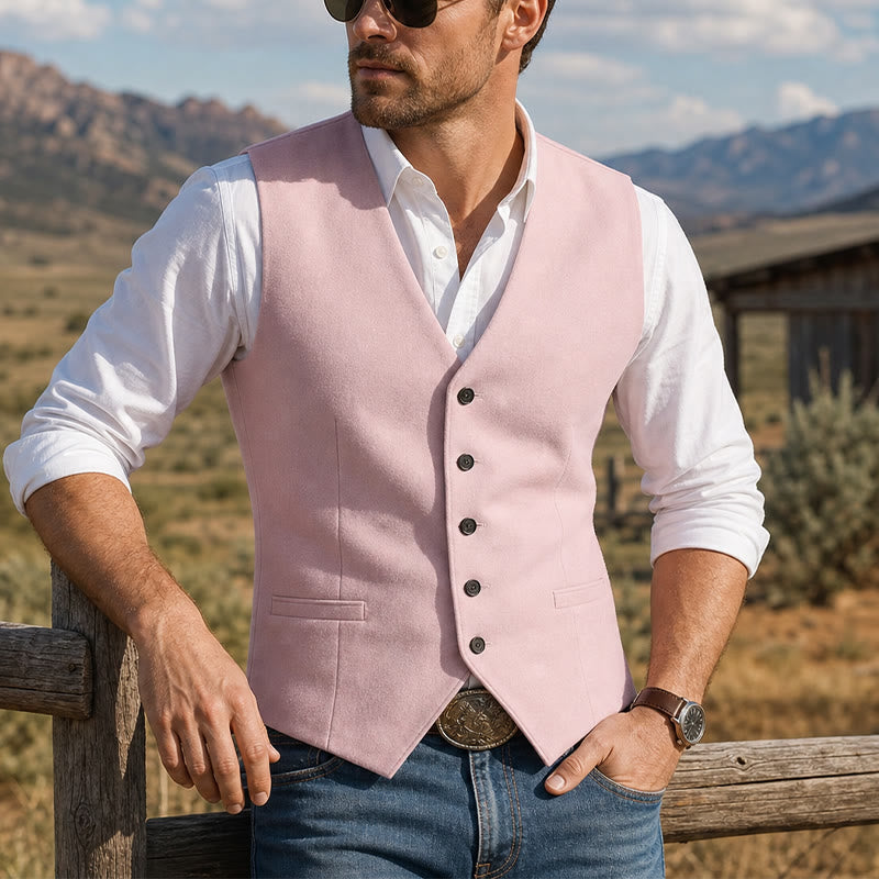 Groomsmen Linen Beach Wedding V-Neck Dress Vest - Pink - 3XL - image 6