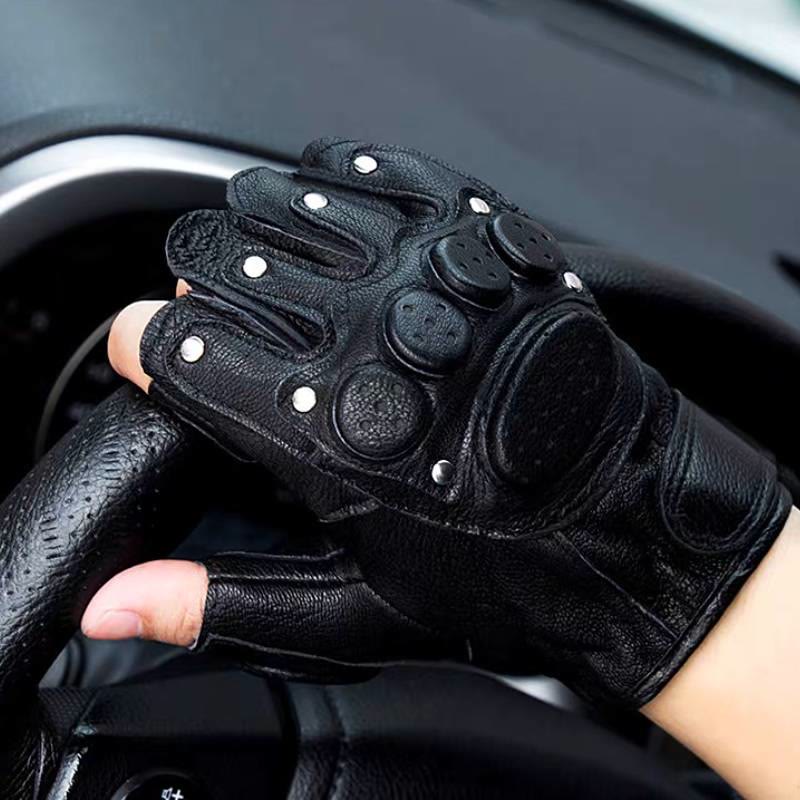 Motorcycle Black Sheepskin Leather Gloves With Hard Knuckle Armor - image 3