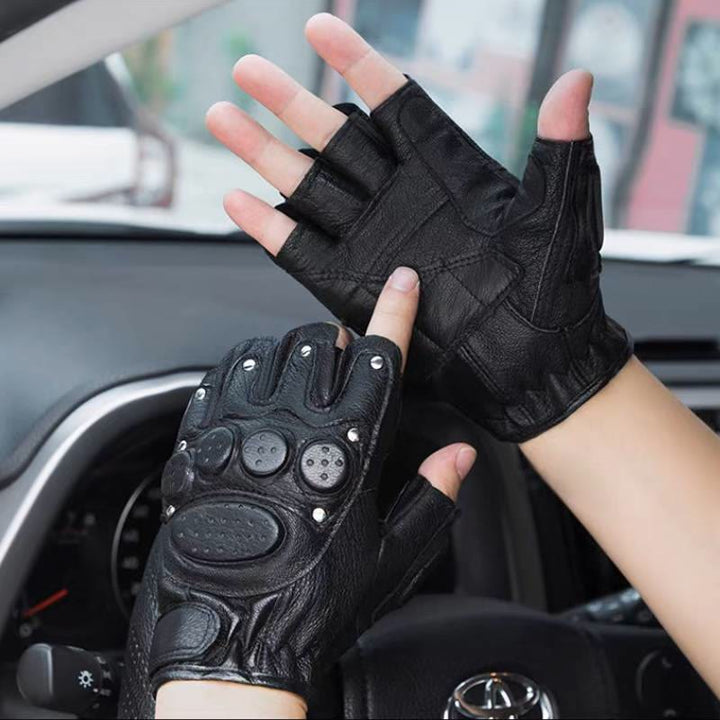 Motorcycle Black Sheepskin Leather Gloves With Hard Knuckle Armor - image 2