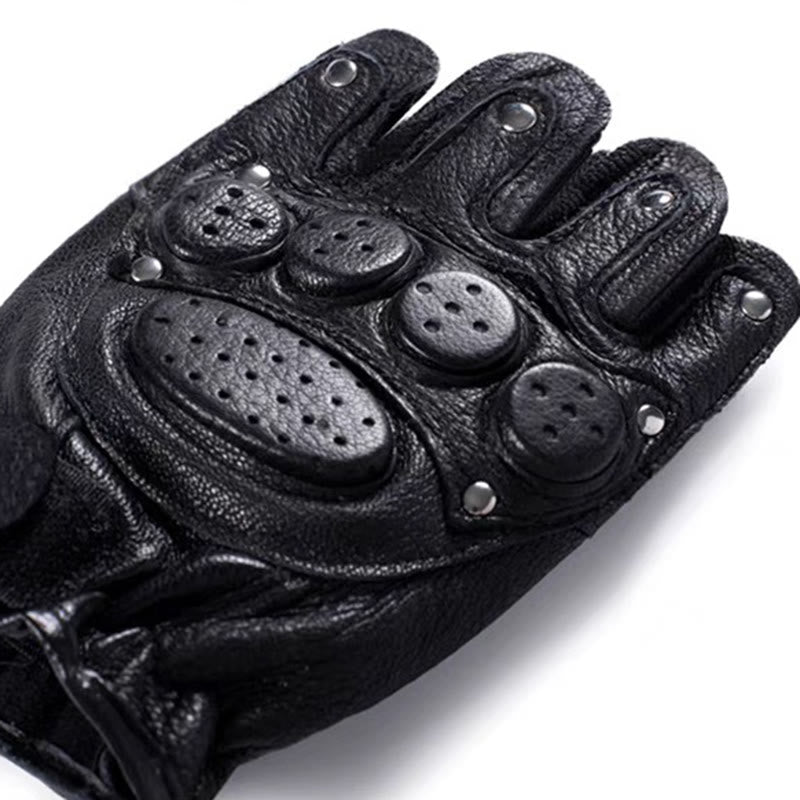Motorcycle Black Sheepskin Leather Gloves With Hard Knuckle Armor - image 4