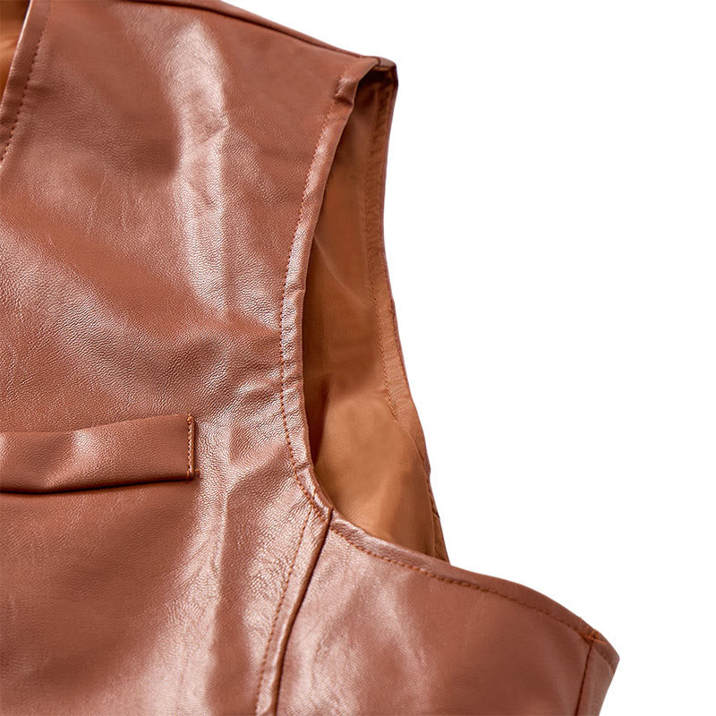 Men's Vintage Cowboy Biker Faux Leather Western Vest - image 9
