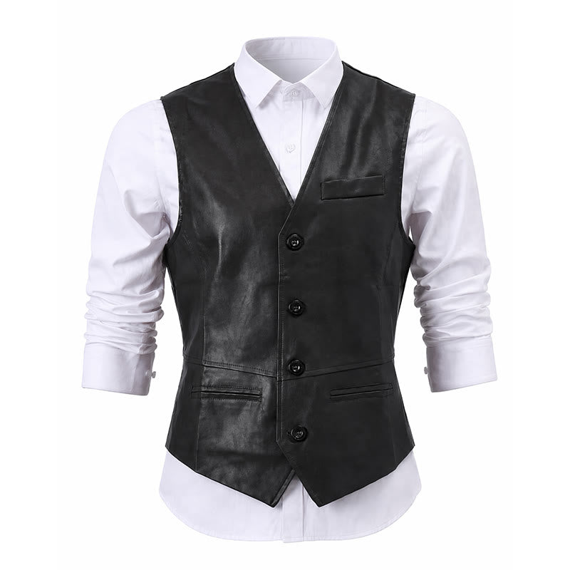 Men's Vintage Cowboy Biker Faux Leather Western Vest - image 13