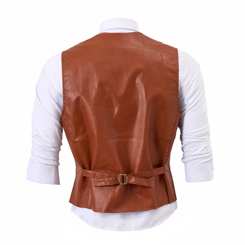 Men's Vintage Cowboy Biker Faux Leather Western Vest - image 12