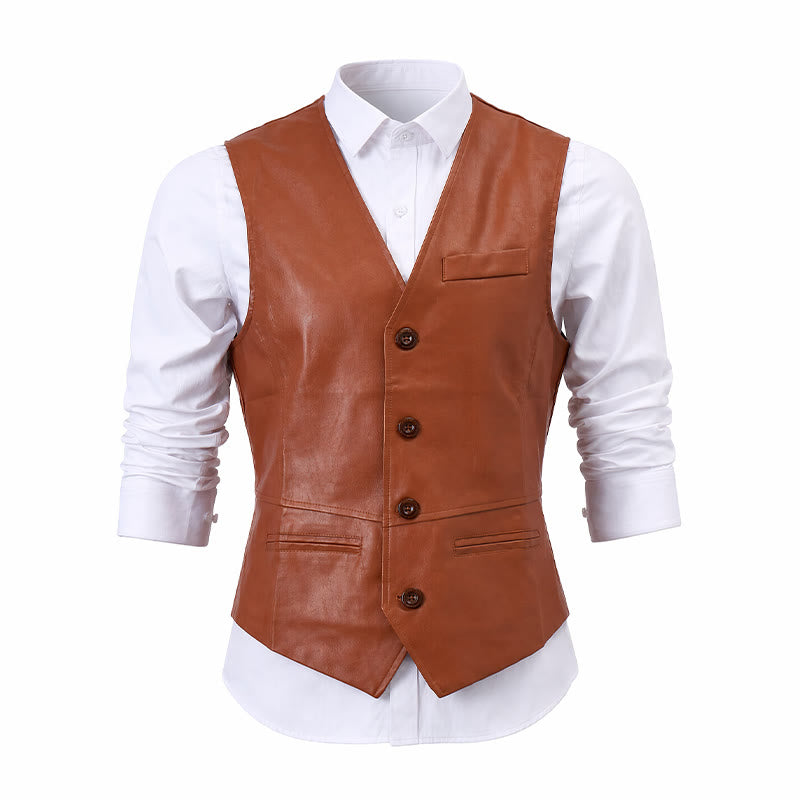 Men's Vintage Cowboy Biker Faux Leather Western Vest - image 11
