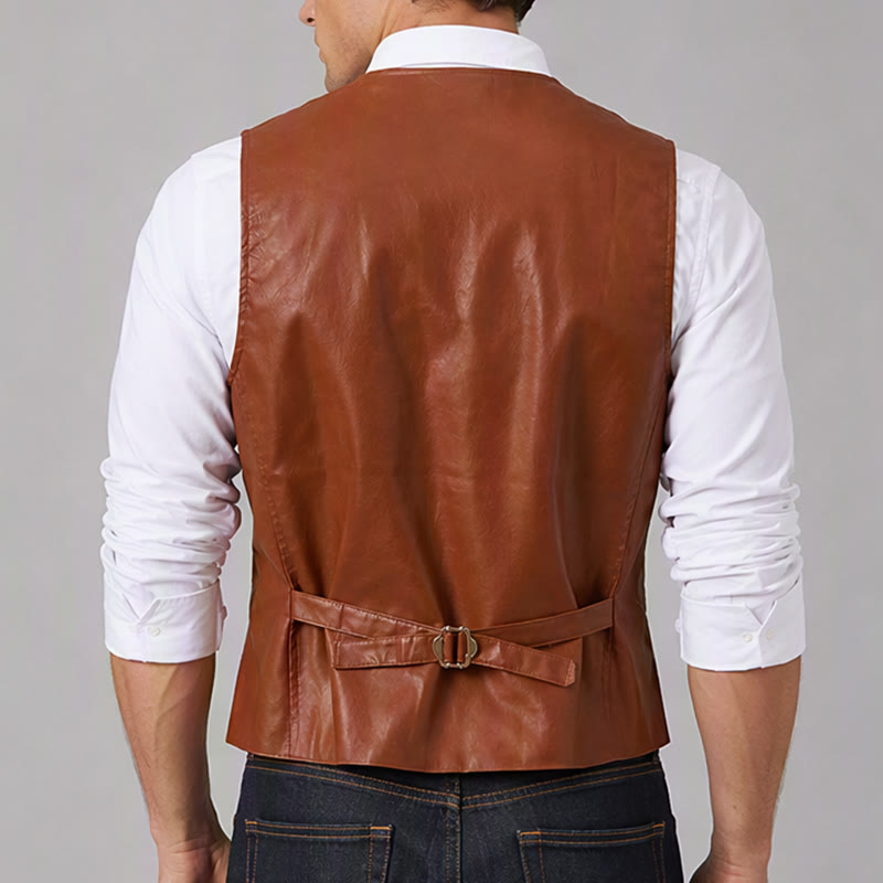 Men's Vintage Cowboy Biker Faux Leather Western Vest - image 2