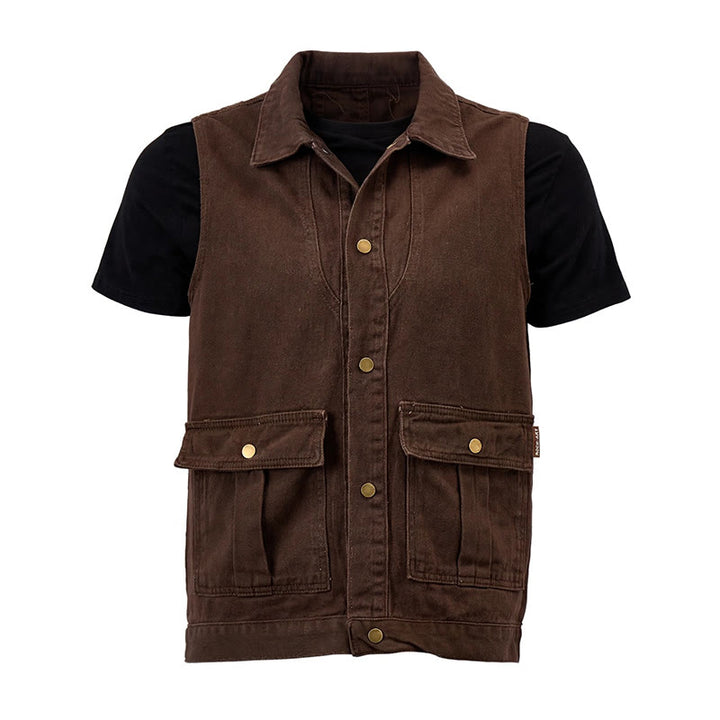 Men's Vintage Washed Brown Canvas Workwear Vest - image 4