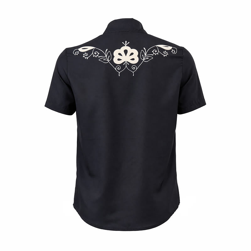 Black Western Floral Printed Cowboy Yoke Shirt - image 9