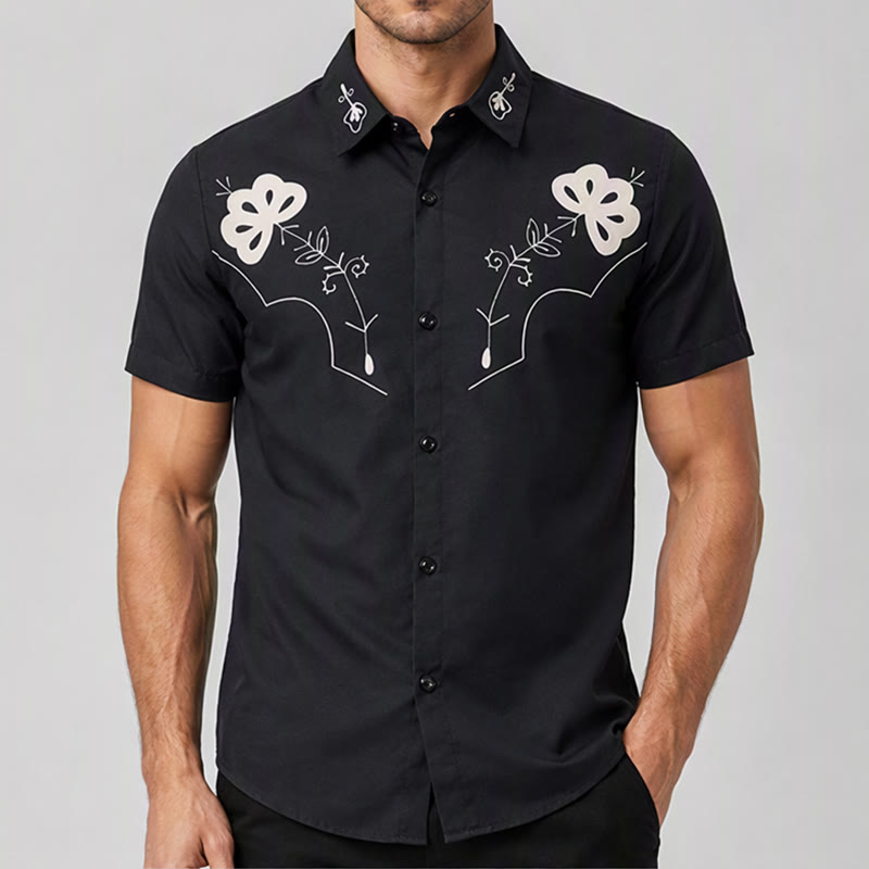 Black Western Floral Printed Cowboy Yoke Shirt - image 1