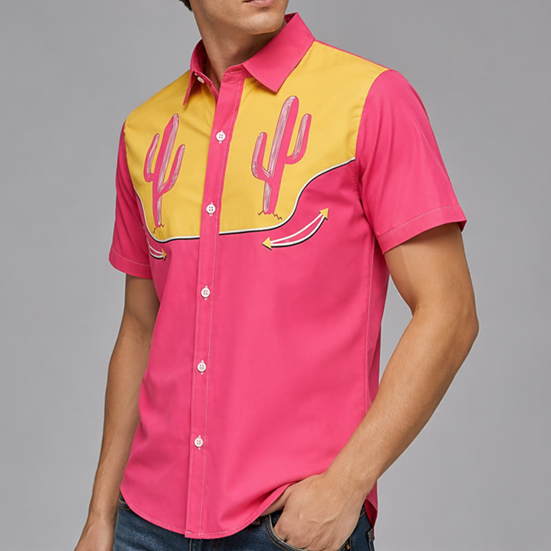 Hot Pink & Yellow Cactus Yoke Western Shirt - image 3