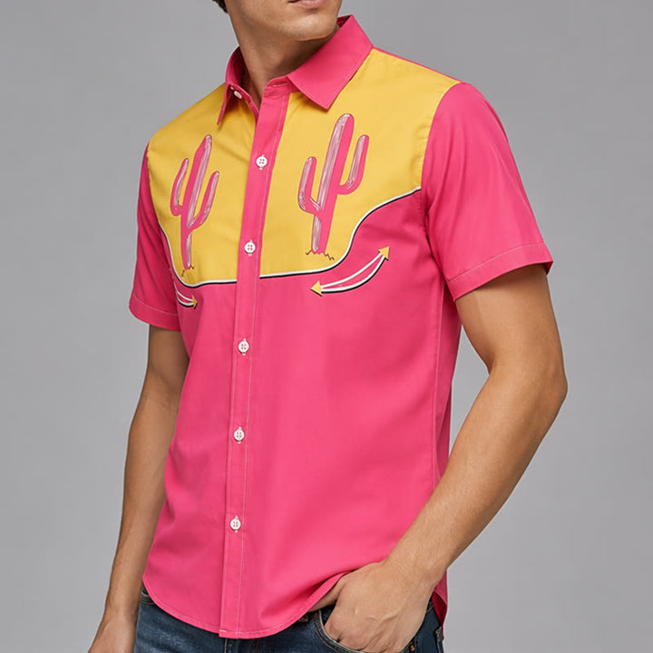 Hot Pink & Yellow Cactus Yoke Western Shirt - image 3