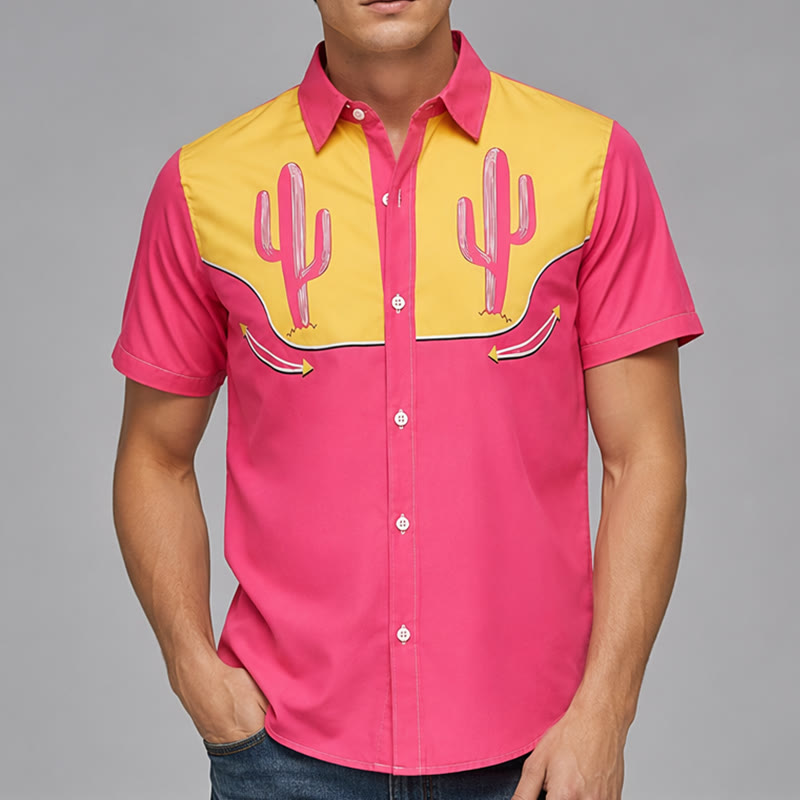 Hot Pink & Yellow Cactus Yoke Western Shirt - image 1
