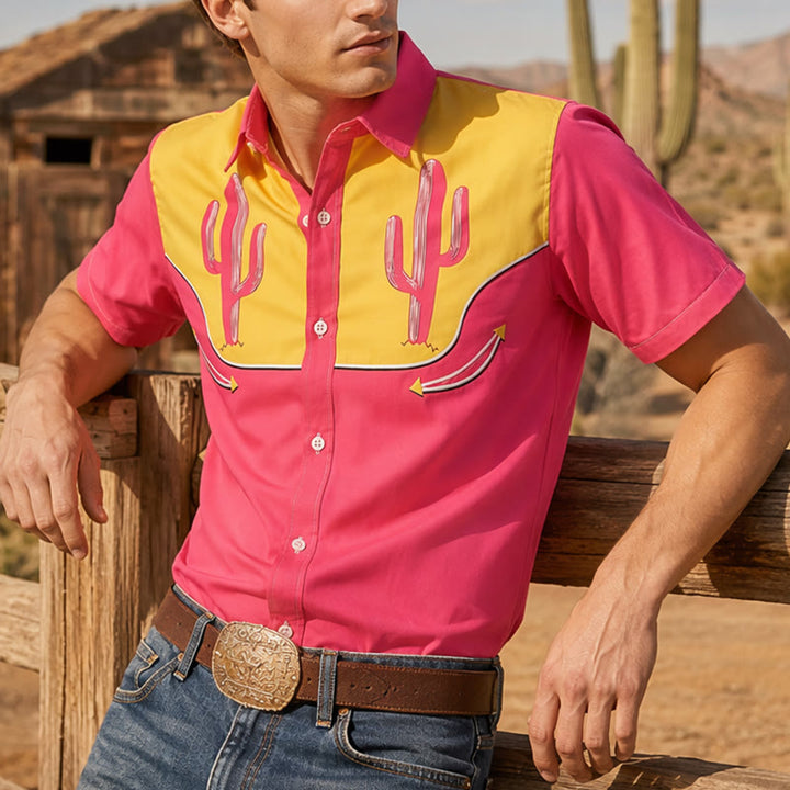 Hot Pink & Yellow Cactus Yoke Western Shirt - Hot Pink & Yellow - 5XL - image 0