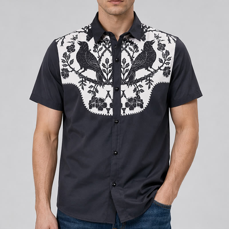Black Raven & Ivory Floral Cowboy Yoke Western Shirt - image 1