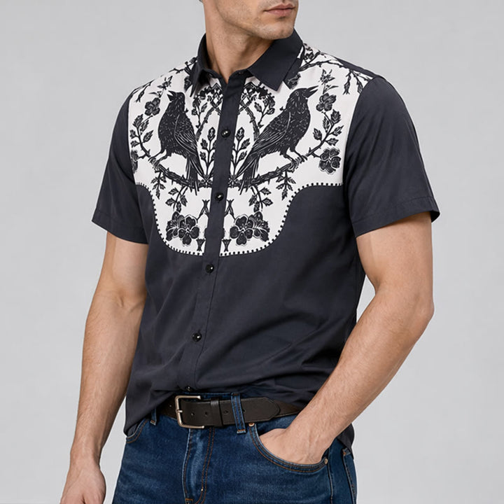 Black Raven & Ivory Floral Cowboy Yoke Western Shirt - image 3