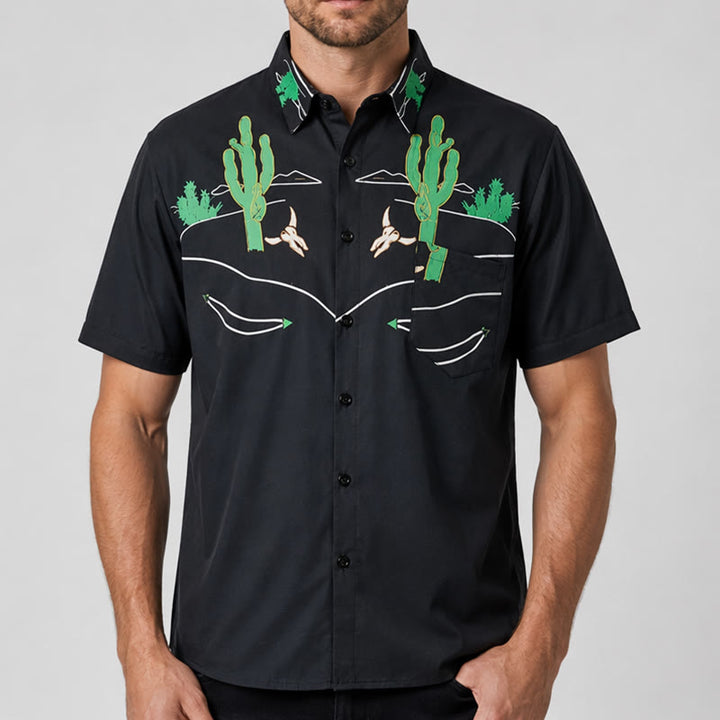 Black Cactus & Longhorn Skull Cowboy Yoke Shirt - image 1