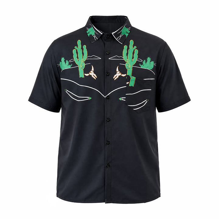 Black Cactus & Longhorn Skull Cowboy Yoke Shirt - image 10