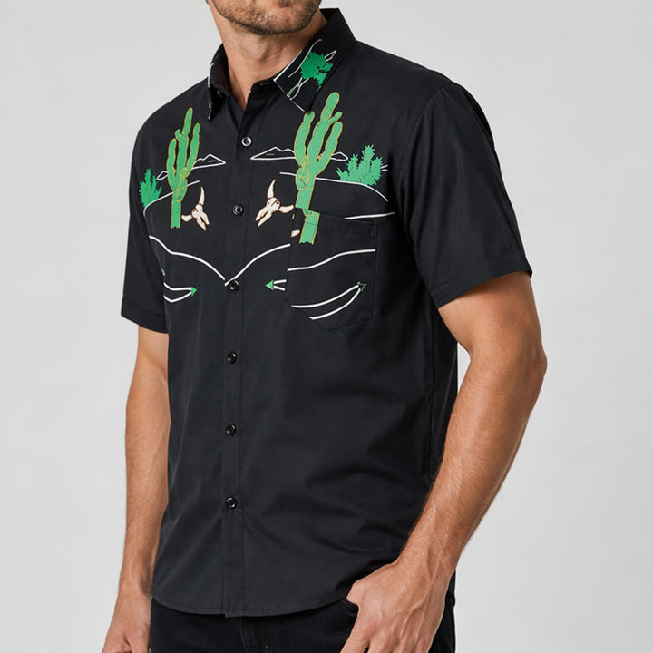 Black Cactus & Longhorn Skull Cowboy Yoke Shirt - image 3