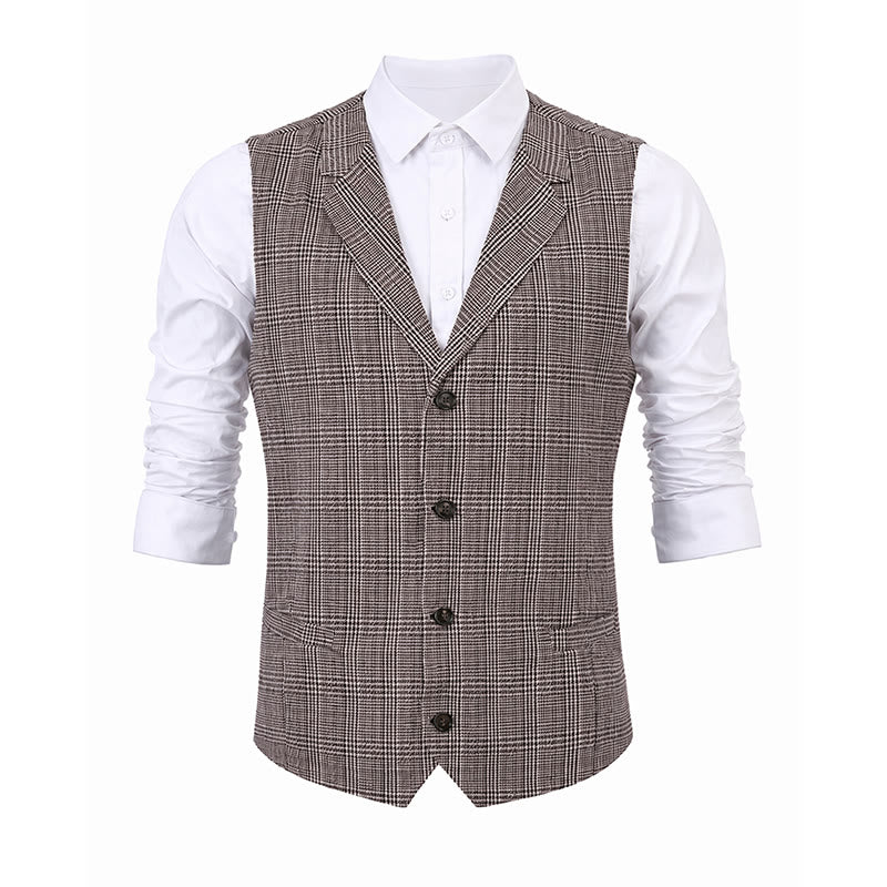 British Style Notched Collar Checkered V-Neck Suit Vest - image 13