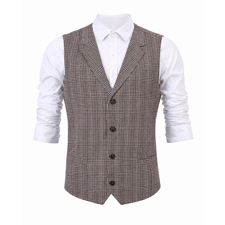 British Style Notched Collar Checkered V-Neck Suit Vest - image 13
