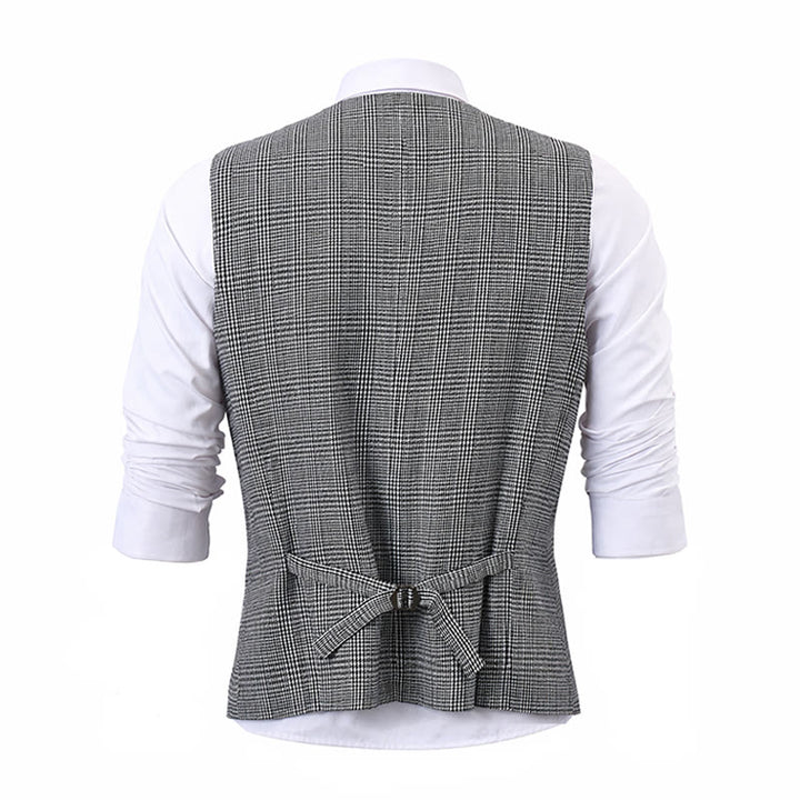 British Style Notched Collar Checkered V-Neck Suit Vest - image 12