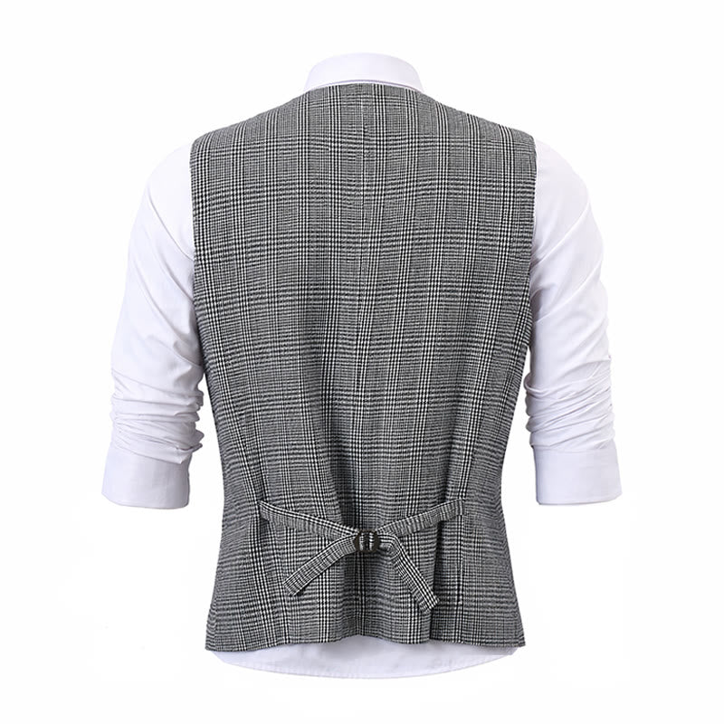 British Style Notched Collar Checkered V-Neck Suit Vest - image 12