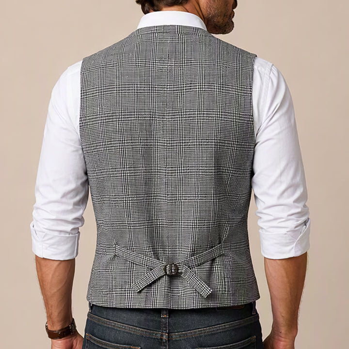 British Style Notched Collar Checkered V-Neck Suit Vest - image 2