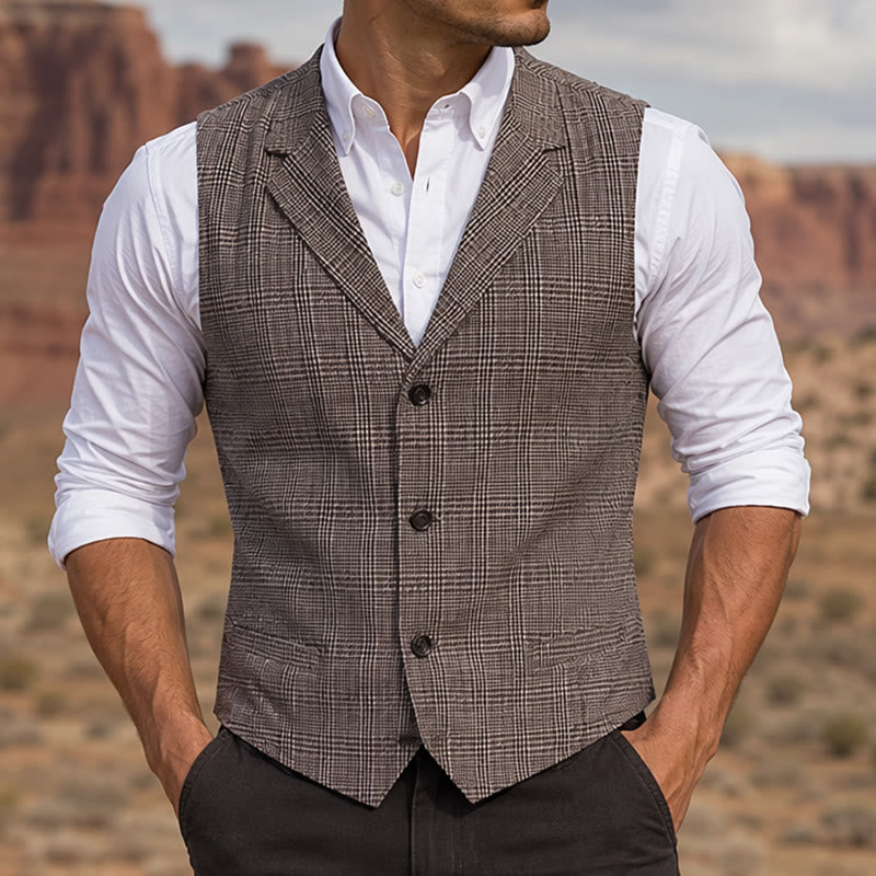 British Style Notched Collar Checkered V-Neck Suit Vest - Coffee - 2XL - image 4