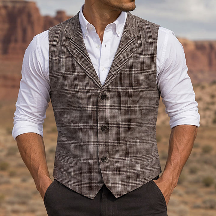 British Style Notched Collar Checkered V-Neck Suit Vest - Coffee - 2XL - image 4