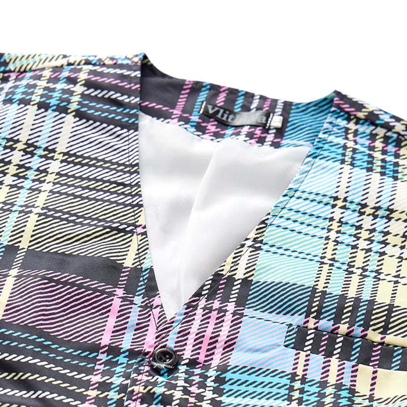 Colorful Tartan Plaid Statement Festive Suit Vest - image 4