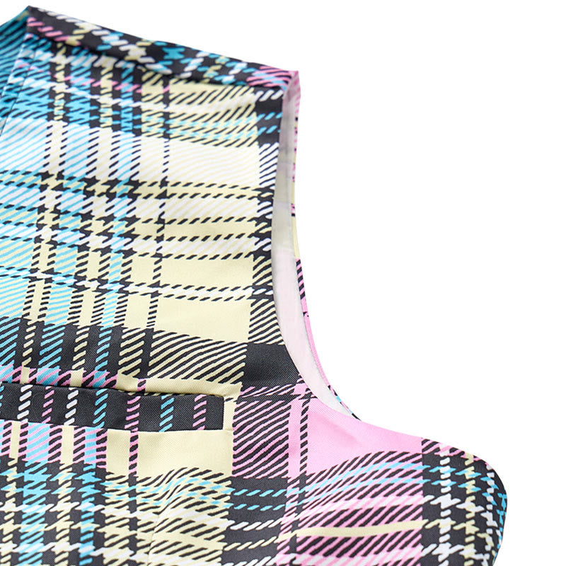 Colorful Tartan Plaid Statement Festive Suit Vest - image 7