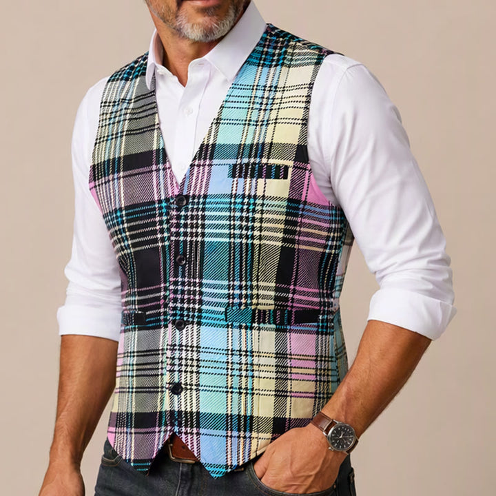 Colorful Tartan Plaid Statement Festive Suit Vest - image 3