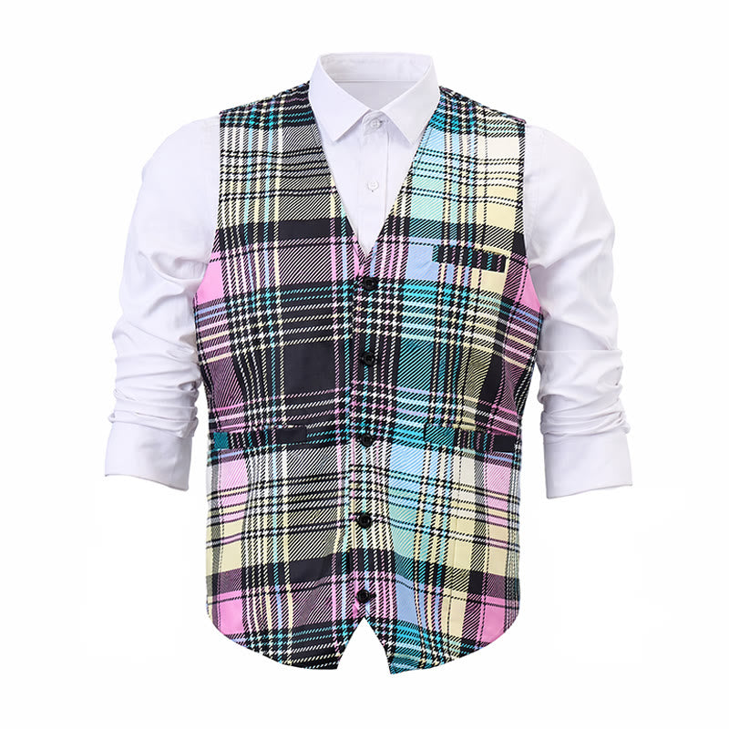 Colorful Tartan Plaid Statement Festive Suit Vest - image 10