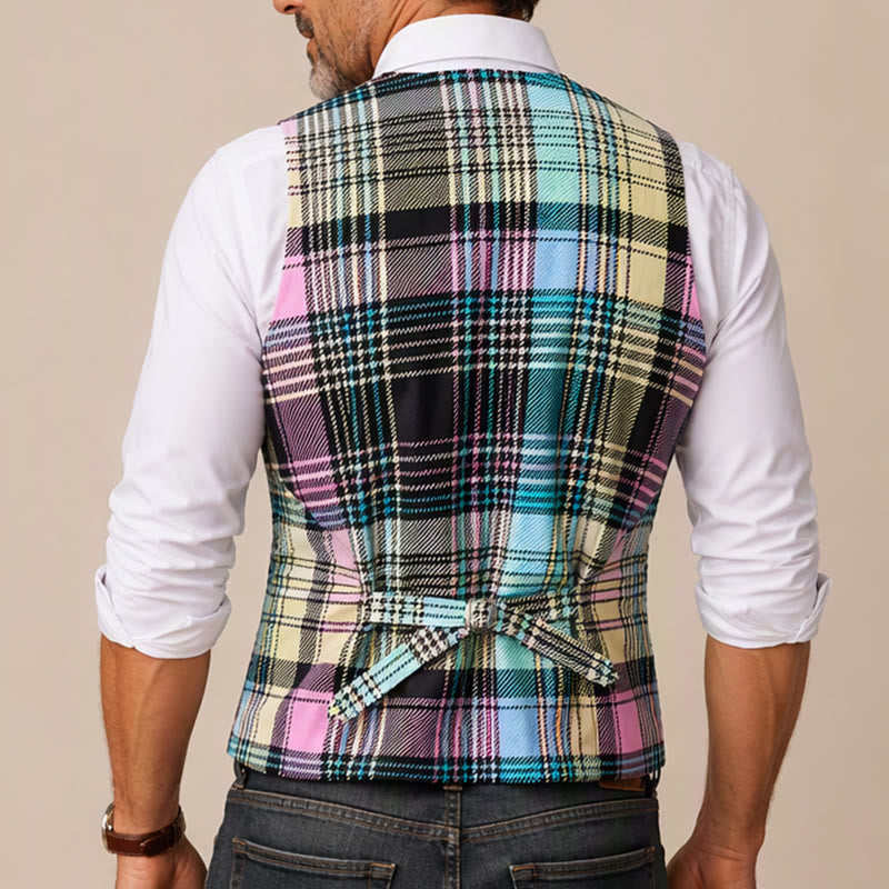 Colorful Tartan Plaid Statement Festive Suit Vest - image 2