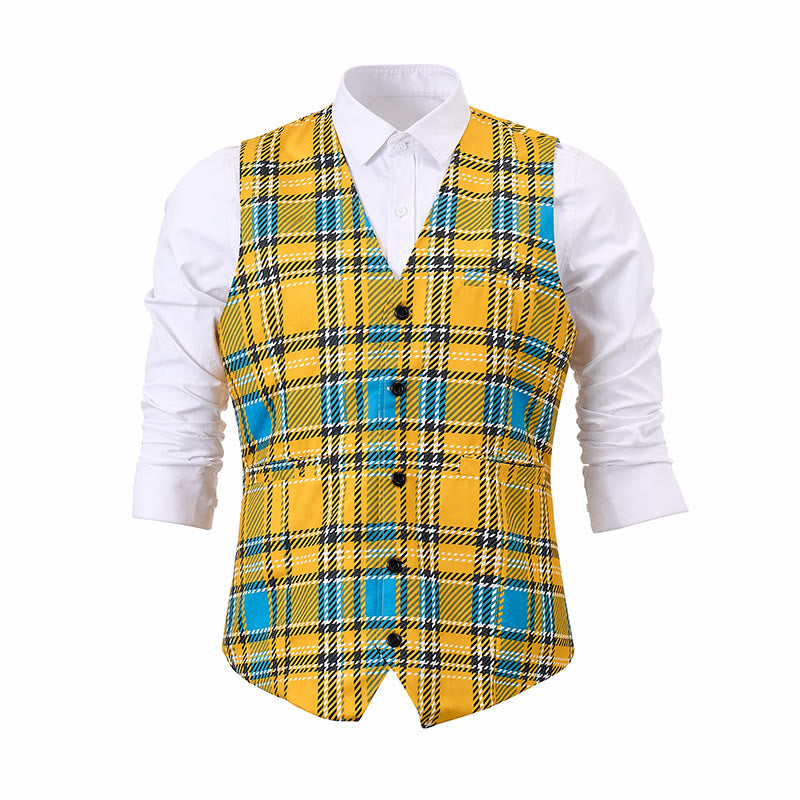 Mustard Yellow Preppy V-Neck Tuxedo Suit Vest - image 9