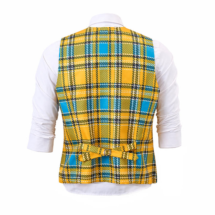 Mustard Yellow Preppy V-Neck Tuxedo Suit Vest - image 10