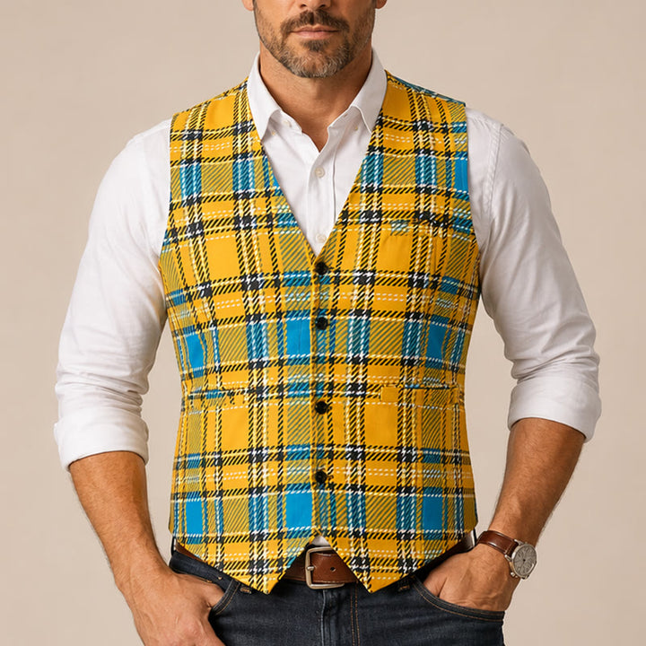 Mustard Yellow Preppy V-Neck Tuxedo Suit Vest - image 1
