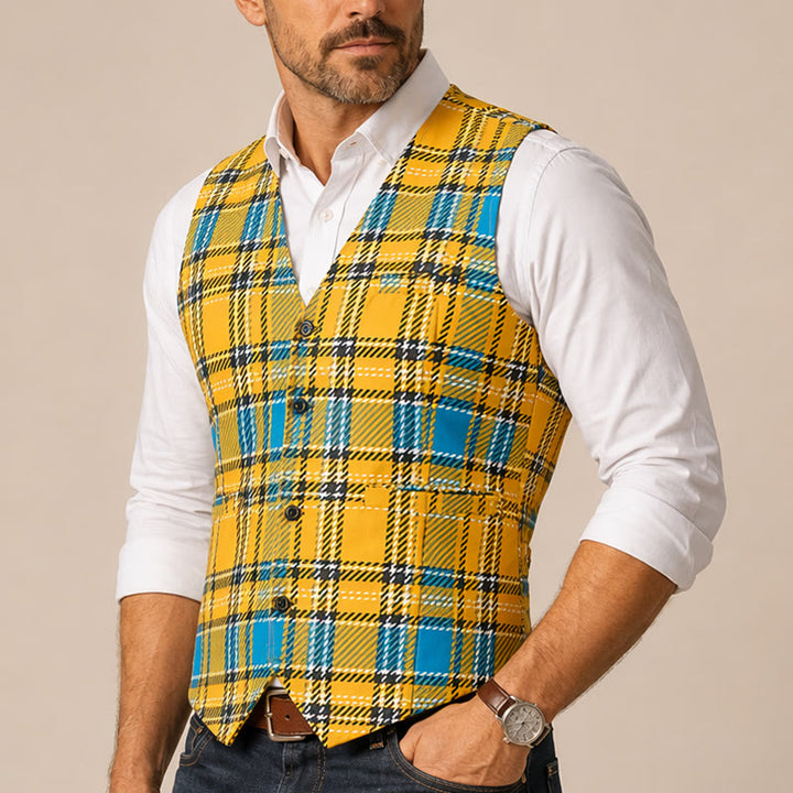 Mustard Yellow Preppy V-Neck Tuxedo Suit Vest - image 3