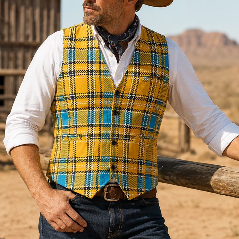 Mustard Yellow Preppy V-Neck Tuxedo Suit Vest - Yellow - 3XL - image 0