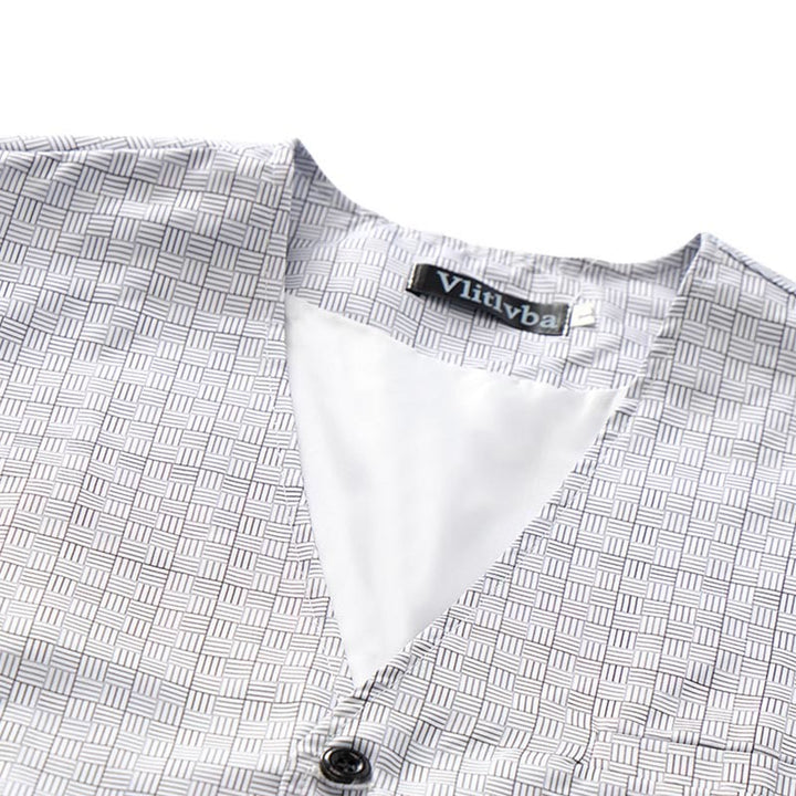 Minimalist Silver Grey Grid Pattern V-Neck Suit Vest - image 4