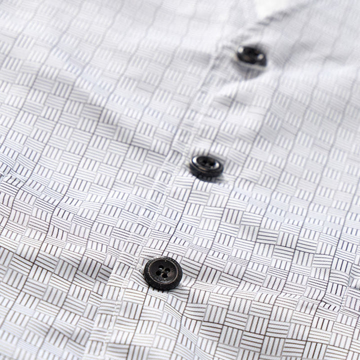 Minimalist Silver Grey Grid Pattern V-Neck Suit Vest - image 5