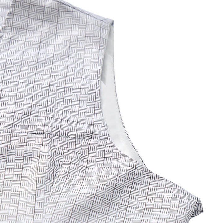 Minimalist Silver Grey Grid Pattern V-Neck Suit Vest - image 7