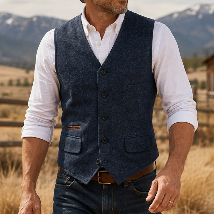 Men's Classic Western Tweed Herringbone Suit Vest - Navy - 3XL - image 0