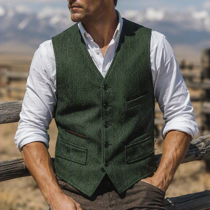 Men's Classic Western Tweed Herringbone Suit Vest - Dark Green - 3XL - image 4