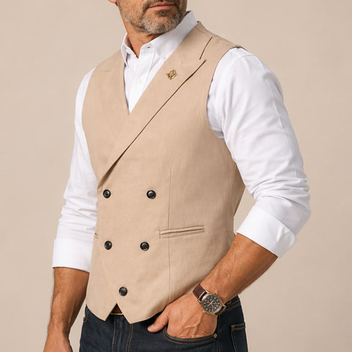 Men's Modern Cowboy Waistcoat Double-breasted Suit Vest With Brooch - image 3
