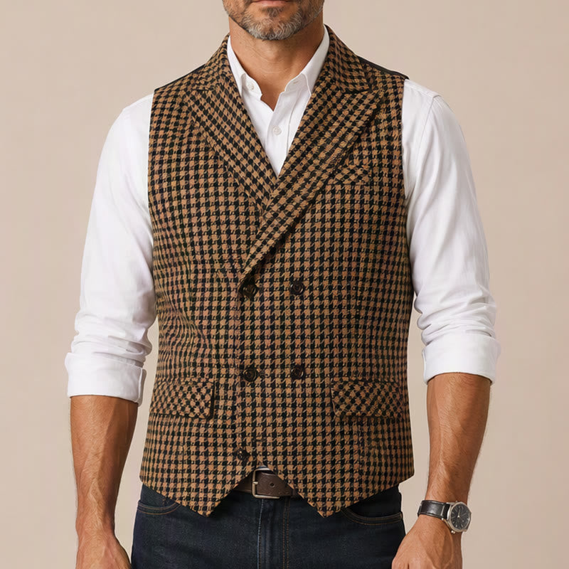 Men's Houndstooth Plaid Middle Ages Style Suit Vest - image 1