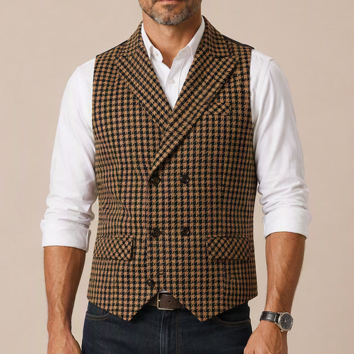 Men's Houndstooth Plaid Middle Ages Style Suit Vest - image 1