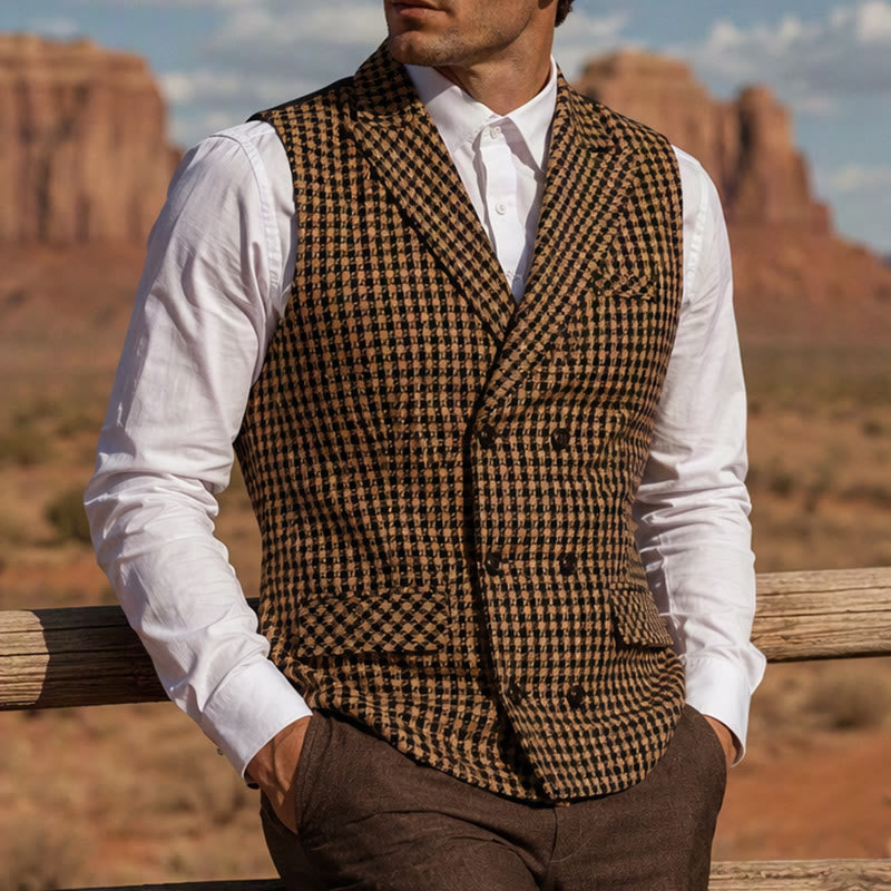 Men's Houndstooth Plaid Middle Ages Style Suit Vest - Coffee - 2XL - image 0