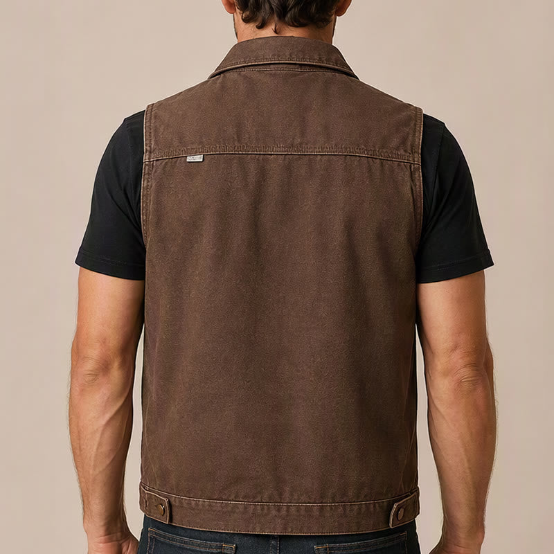 Men's Vintage Washed Brown Canvas Workwear Vest - image 2