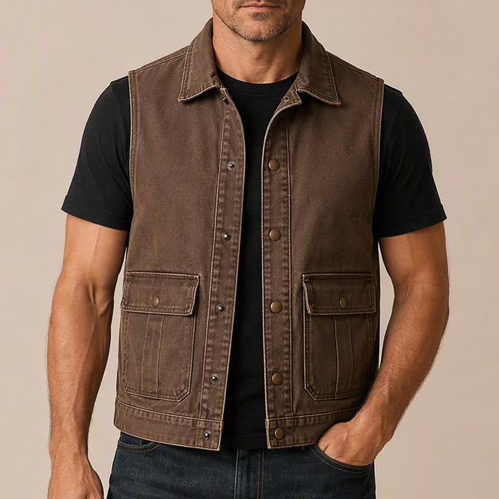 Men's Vintage Washed Brown Canvas Workwear Vest - image 1