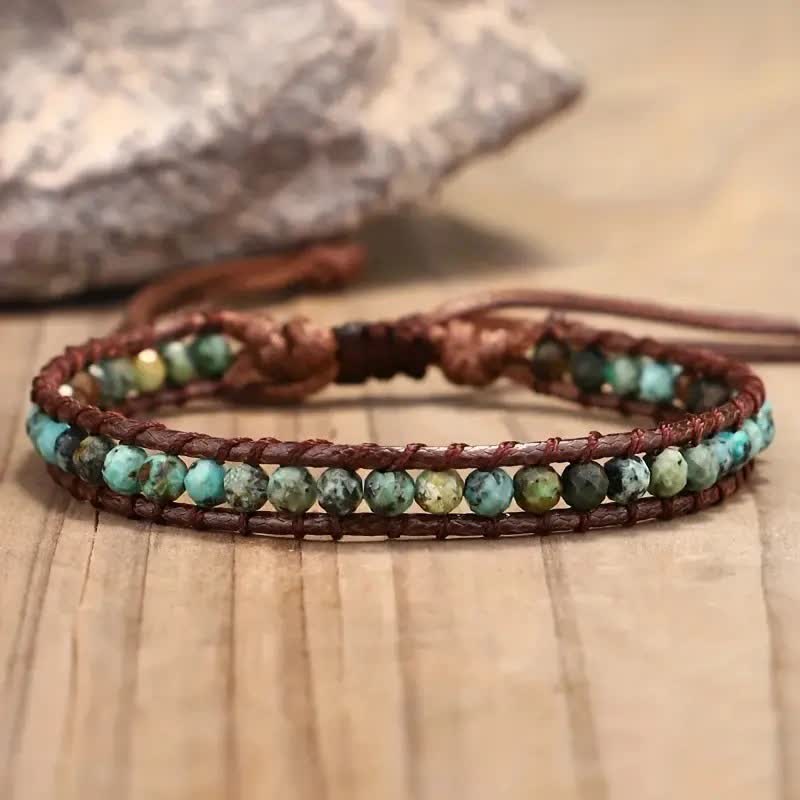 Dainty Turquoise Beaded Boho Wrap Adjustable Braided Bracelet - Turquoise - image 0